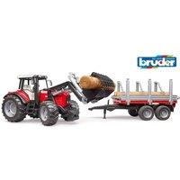 Bruder 1:16 Massey Ferguson 7480 with frontloader & timber trailer in Red | Size: 1 Pack