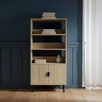 OHS Ribbed Display Unit Modern Drawer Cabinet Shelf Storage in Light Oak