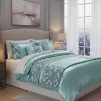 Snug City Embroidery Duvet Cover Set Luxury Bedding with Matching Pillowcases in Blue | Size: Super King
