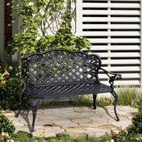OUTSUNNY Garden Bench Park Chair Cast Aluminium Outdoor 2-seater Outdoor in Black