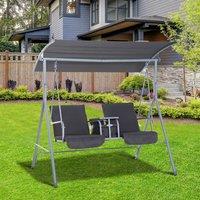 OUTSUNNY 2 Person Covered Patio Swing with Pivot Table & Storage Console in Grey