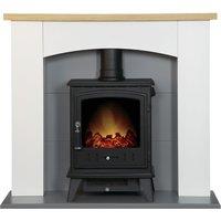Adam Fires & Fireplaces Adam Huxley in Pure White & Grey with Aviemore Electric Stove in Black, 39 Inch in Black