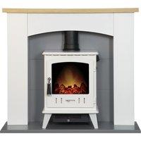 Adam Fires & Fireplaces Adam Huxley in Pure White & Grey with Aviemore Electric Stove in White Enamel, 39 Inch