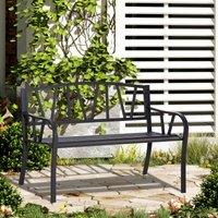 OUTSUNNY Metal Loveseat 2-Seater Outdoor Furniture with Ergonomic Armrest in Black