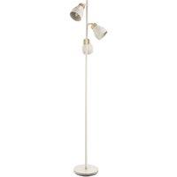 Happy Homewares Muted Dove Grey Scandinavian Triple Spot Floor Lamp with Wooden Trim in Light Grey