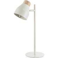 Happy Homewares Muted Dove Grey Scandinavian Designed Table Desk Lamp with Wooden Trim in Light Grey