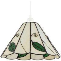 Happy Homewares Chic Floral Tiffany Glass Pendant Light Shade with Ornate Green Leaves
