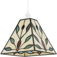 Happy Homewares Square Tiffany Glass Pendant Light Shade with Emerald Green Leaves
