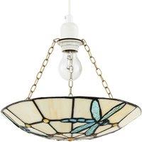 Happy Homewares Aqua Sky Blue & Emerald Green Dragonfly Tiffany Glass Pendant Shade