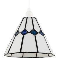 Happy Homewares White Glass Tiffany Pendant Light Shade with Midnight Blue Diamonds