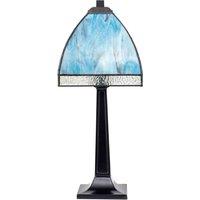 Happy Homewares Emerald Green & Teal Mix Tiffany Glass Table Lamp with Black Base in Aqua
