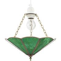 Happy Homewares Classic Coloured Tiffany Glass Easy Fit Pendant Shade with Brass Trims in Green | Size: 14 inches