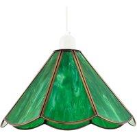 Happy Homewares Tiffany Glass Panelled Easy-Fit Pendant Shade with Antique Brass Trim in Green | Size: 12 inches