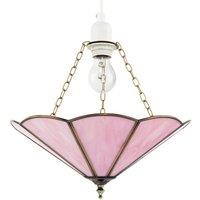 Happy Homewares Classic Coloured Tiffany Glass Easy Fit Pendant Shade with Brass Trims in Pink | Size: 14 inches