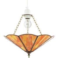 Happy Homewares Classic Coloured Tiffany Glass Easy Fit Pendant Shade with Brass Trims in Orange | Size: 14 inches