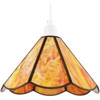 Happy Homewares Tiffany Glass Panelled Easy-Fit Pendant Shade with Antique Brass Trim in Orange | Size: 12 inches