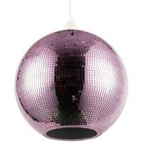 Happy Homewares Shiny Disco Mosaic Ball Pendant Shade in Mirrored Tiled Retro Style in Pink