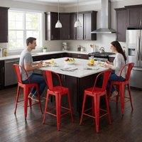 FWStyle Bistro Bar Chairs Set Of 4 24 Red Gloss Metal Indoor & Outdoor