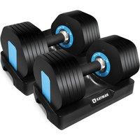 Kayman 24kg Adjustable Dumbbell Set (2x12kg Pair), 2/4/6/8/10/12kg Dumbbells in Black