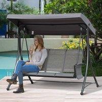 OUTSUNNY 3 Seat Metal Fabric Backyard Balcony Patio Swing Chair w/ Canopy in Grey