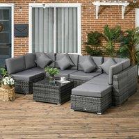 OUTSUNNY 8 Pieces Patio Rattan Sofa Set Garden Furniture Set for Outdoor in Grey