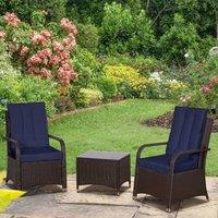 OUTSUNNY Rattan 3PCs Chair Table Bistro Set Patio Set w/ Steel Frame in Dark Blue