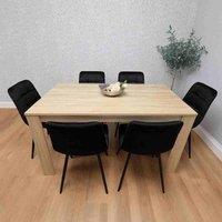 KOSY KOALA Oak Effect Dining Table Set With 6 Black Velvet Chairs in Light Oak