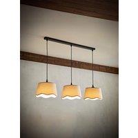 ValueLights Mabel Natural Linen Scallop 3 Drop Bar Black Diner Ceiling Light