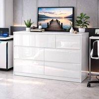 Harmin Modern White High Gloss Chest of Drawers, 7 Drawer Handleless Cabinet
