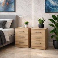 Harmin PAIR of Sonoma Oak 3 Drawer Bedside Cabinets - Stunning Modern Design in Light Brown