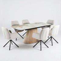 HOME LUXE INTERIOR Monaco Grey Stone Extending Dining Set 6 Maryland Swivel Chairs