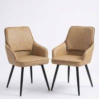 HOME LUXE INTERIOR Set of 2 Palermo Beige PU Leather Dining Chairs with Black Metal Legs