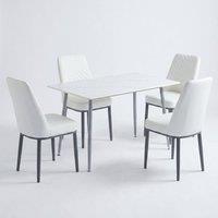 HOME LUXE INTERIOR Oxford White Ceramic Dining Table & 4 White Upholstered Chairs Set