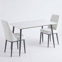 HOME LUXE INTERIOR Set of 2 Oxford White PU Leather Dining Chairs with Slim Metal Legs