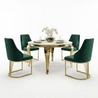 HOME LUXE INTERIOR Sofia 150cm Cream Gold Marble Dining Table & 4 Lasco Green Gold Chairs