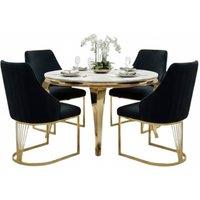HOME LUXE INTERIOR Sofia 150cm Cream Gold Marble Dining Table & 4 Lasco Black Gold Chairs