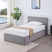 KOSY KOALA Ottoman Bed Gas Lift Storage Grey 3ft Single with 1 Mattress Line Pattern Velvet Bedroom