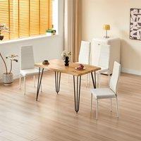 KOSY KOALA Dining Table with 4 White Chairs Set Kitchen Dining Room Furniture in Brown