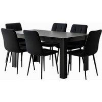KOSY KOALA Dark Grey Dining Table Set with 6 Velvet Chairs Dining Room Furniture in Charcoal
