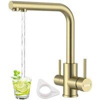 Dayone Brushed Gold Kitchen Tap 3 Way SUS304 Stainless Steel 360 Swivel
