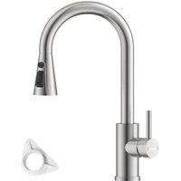 Dayone Sleek Kitchen Mixer Tap With Pull Out Spray Brushed Steel in Silver