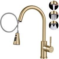 Dayone Elegant Kitchen Mixer Tap Brushed Gold 360 Swivel Pull Out Spray
