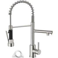 Dayone Brushed Kitchen Sink Mixer Tap With 360 Swivel Pull Down in Silver