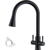 Dayone Sleek Kitchen Tap with Pull Out Spray & Dual Lever Design in Black