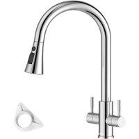 Dayone Sleek Kitchen Tap Dual Lever SUS304 Stainless Steel 360 Swivel in Silver