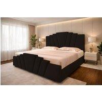 PARADISE BEDS LTD Art Deco Upholstered Ottoman Gas Lift Storage Bed Frame with Headboard in Black | Size: King