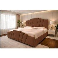 PARADISE BEDS LTD Art Deco Upholstered Ottoman Gas Lift Storage Bed Frame with Headboard in Dark Brown | Size: King