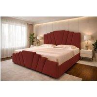 PARADISE BEDS LTD Art Deco Upholstered Ottoman Gas Lift Storage Bed Frame with Headboard in Dark Red | Size: King