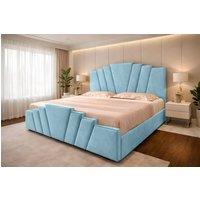 PARADISE BEDS LTD Art Deco Upholstered Ottoman Gas Lift Storage Bed Frame with Headboard in Light Blue | Size: King