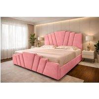 PARADISE BEDS LTD Art Deco Upholstered Ottoman Gas Lift Storage Bed Frame with Headboard in Light Pink | Size: Small Double